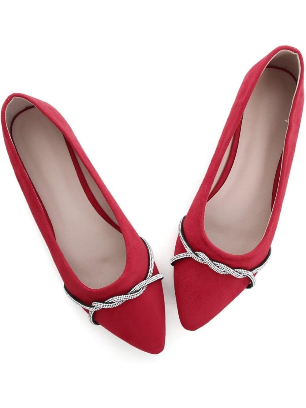Women's F Red Chain Ballet Flats Fashion Pointed Toe Slip On Party Dress Shoes - Picture 2 of 6